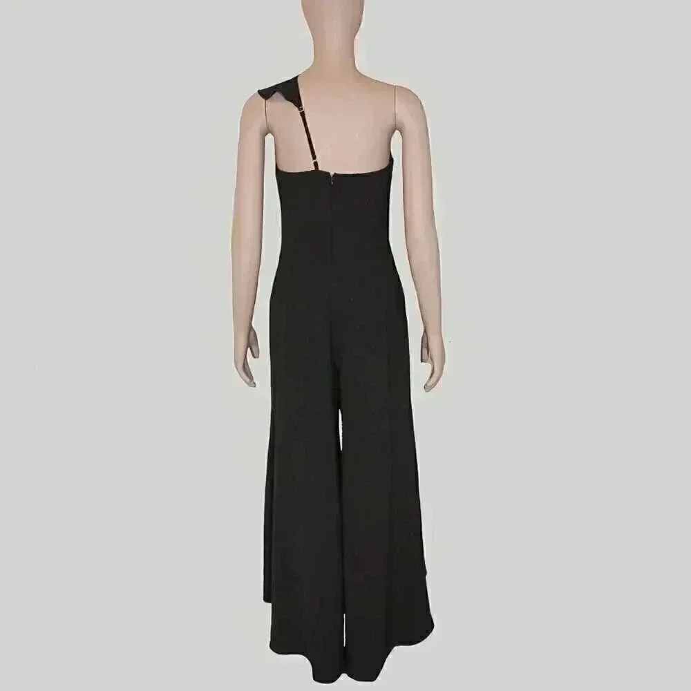 Black Ruffled Jumpsuit‎ Size Medium Fall Formal Evening Outerwear Classy - Picture 5 of 6